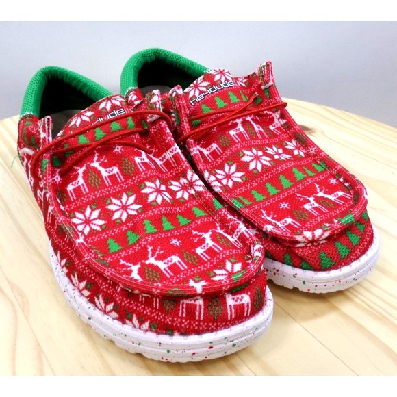 Hey Dude Other - Hey Dude‎ Wally Jolly Jingle Shoes Mens Red Green Size 12 Slip On Christmas